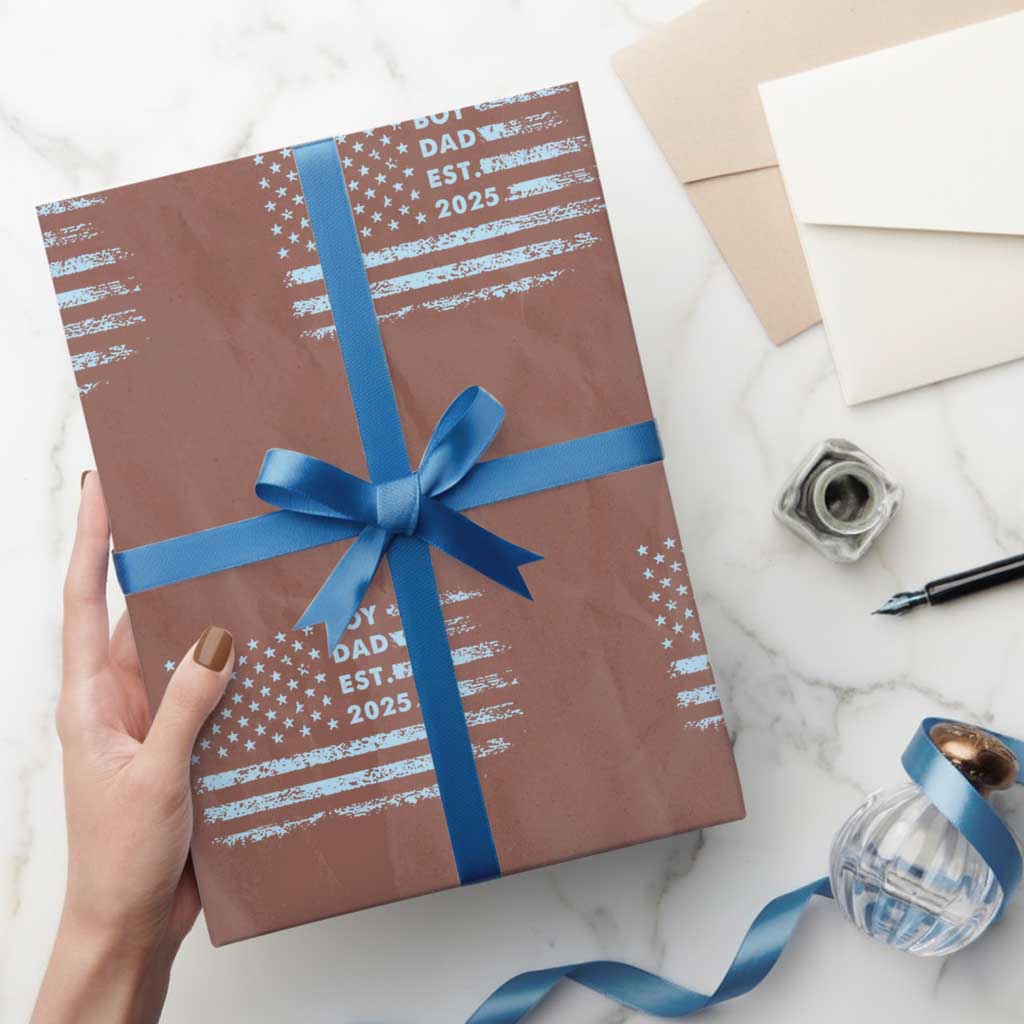 Boy Dad Est 2025 Wrapping Paper Roll American Flag First Fathers Day TS10 Mocha Print Your Wear