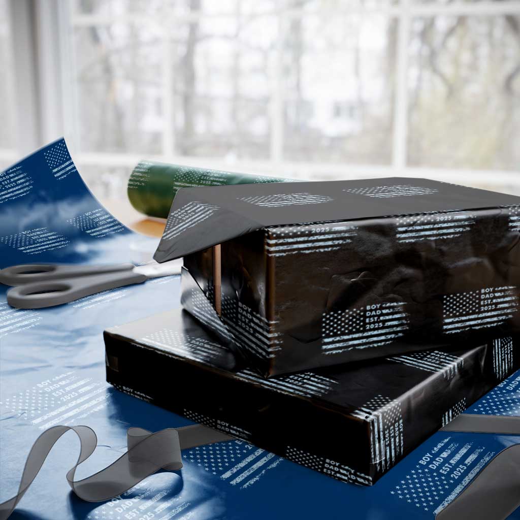 Boy Dad Est 2025 Wrapping Paper Roll American Flag First Fathers Day TS10 Black Print Your Wear