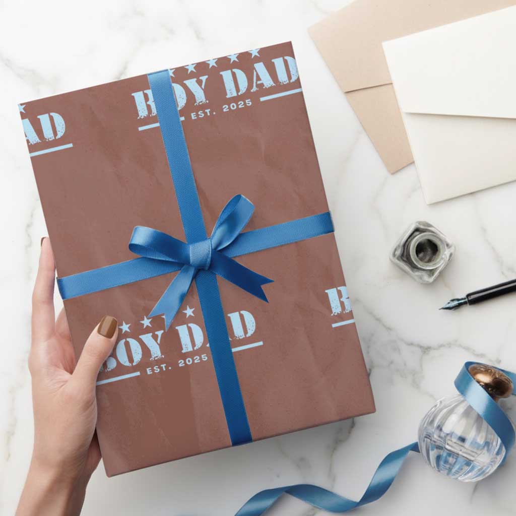 Boy Dad Est 2025 Wrapping Paper Roll Expect Baby Boy Son Father 2025 TS10 Mocha Print Your Wear