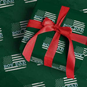 Boy Dad Est 2025 Wrapping Paper Roll Newborn Daddy Father Baby Boy Son USA Flag TS10 Green Print Your Wear