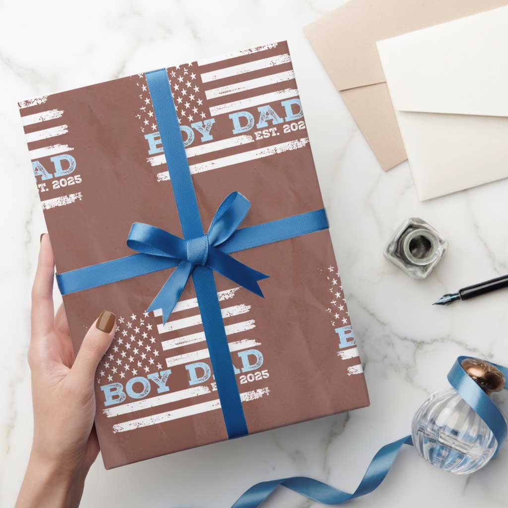 Boy Dad Est 2025 Wrapping Paper Roll Newborn Daddy Father Baby Boy Son USA Flag TS10 Mocha Print Your Wear
