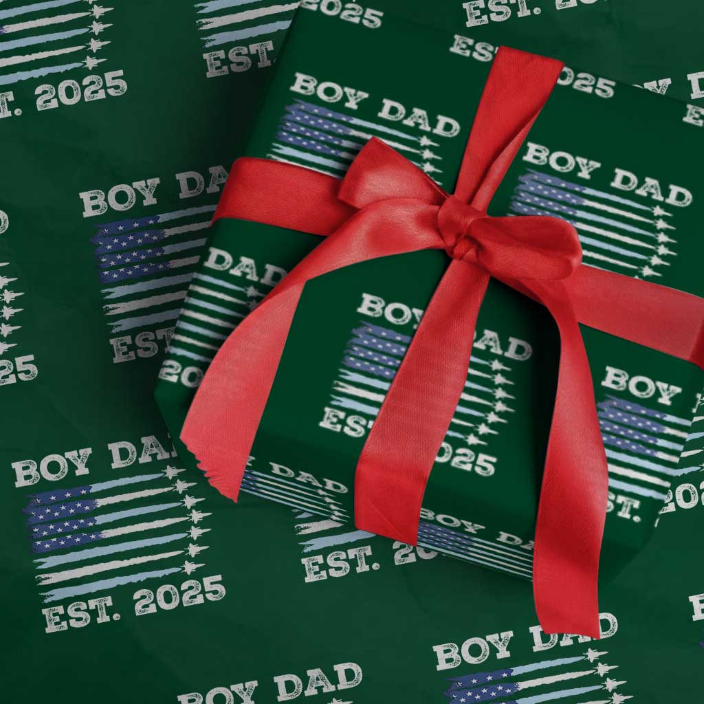Boy Dad Est 2025 Wrapping Paper Roll Newborn Daddy Father Baby Boy Son USA Flag Fighter Jets TS10 Green Print Your Wear