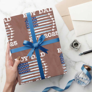 Boy Dad Est 2025 Wrapping Paper Roll Newborn Daddy Father Baby Boy Son USA Flag Fighter Jets TS10 Mocha Print Your Wear