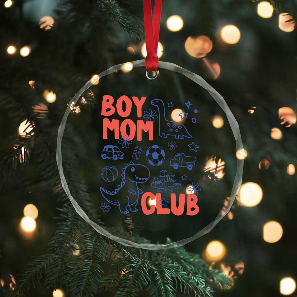 Boy Mom Club Crystal Glass Ornament Mom Of Boys Dinosaur Kids Toy Doodles TS11 Print Your Wear