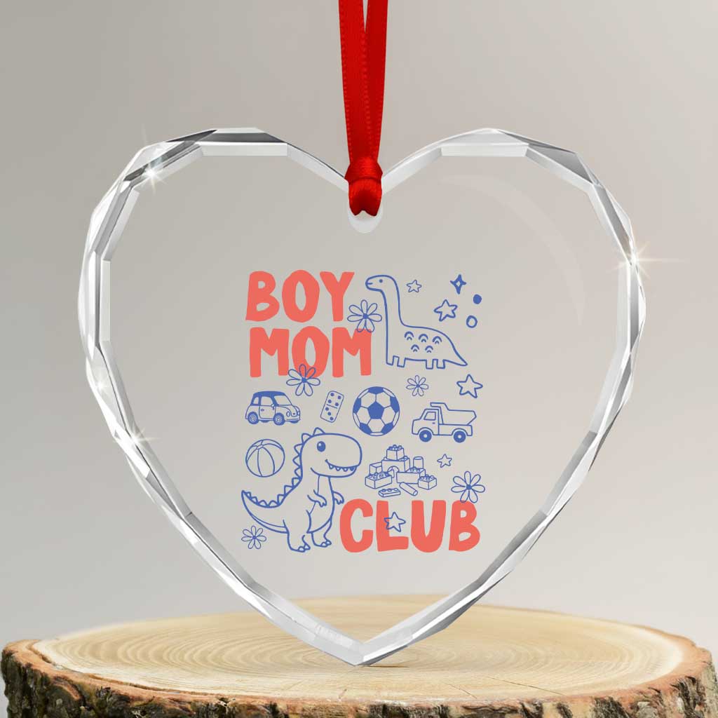 Boy Mom Club Heart Crystal Glass Ornament Mom Of Boys Dinosaur Kids Toy Doodles TS11 Transparent Glass 3'' Heart Print Your Wear