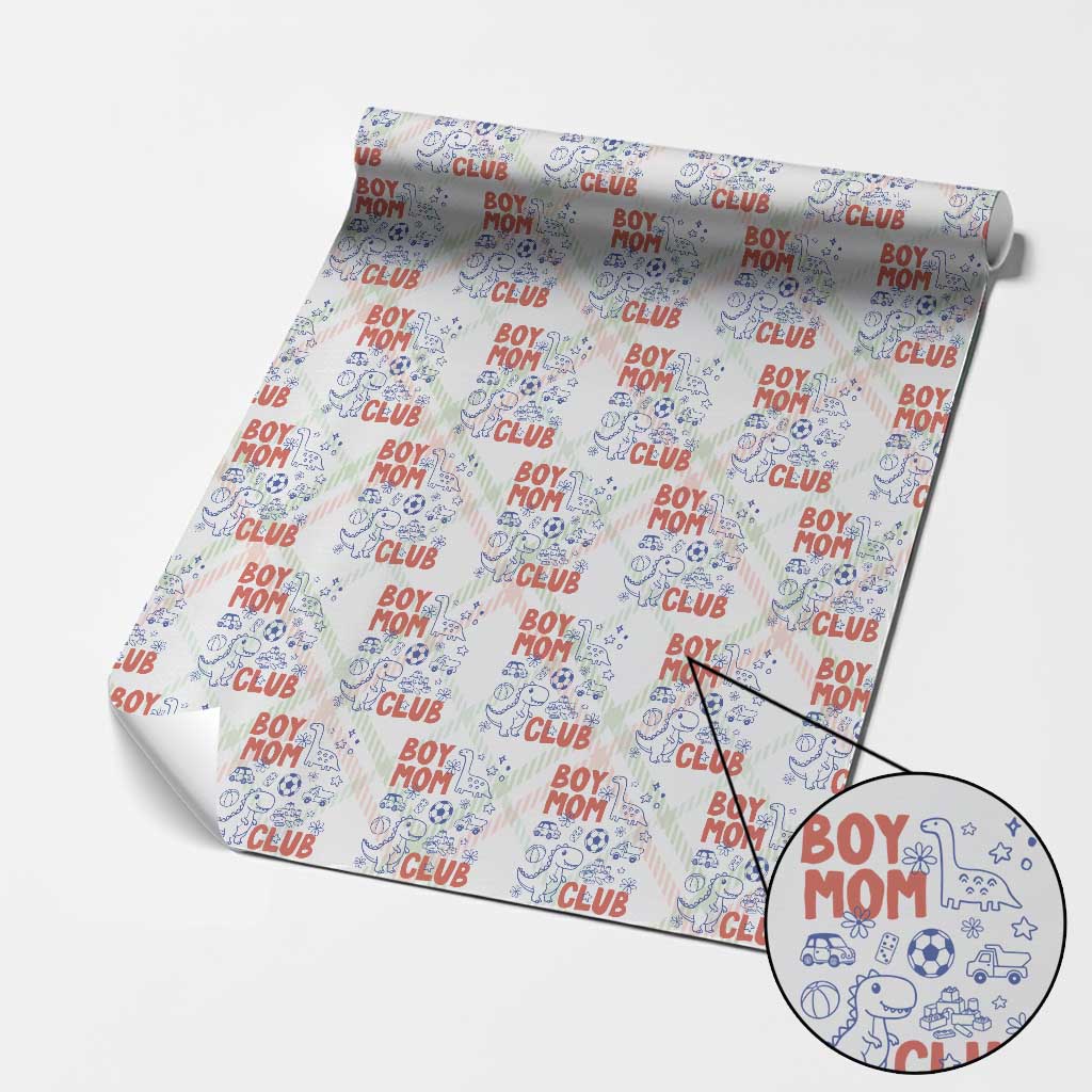 Boy Mom Club Wrapping Paper Roll Mom Of Boys Dinosaur Kids Toy Doodles TS11 Christmas Plaid Print Your Wear