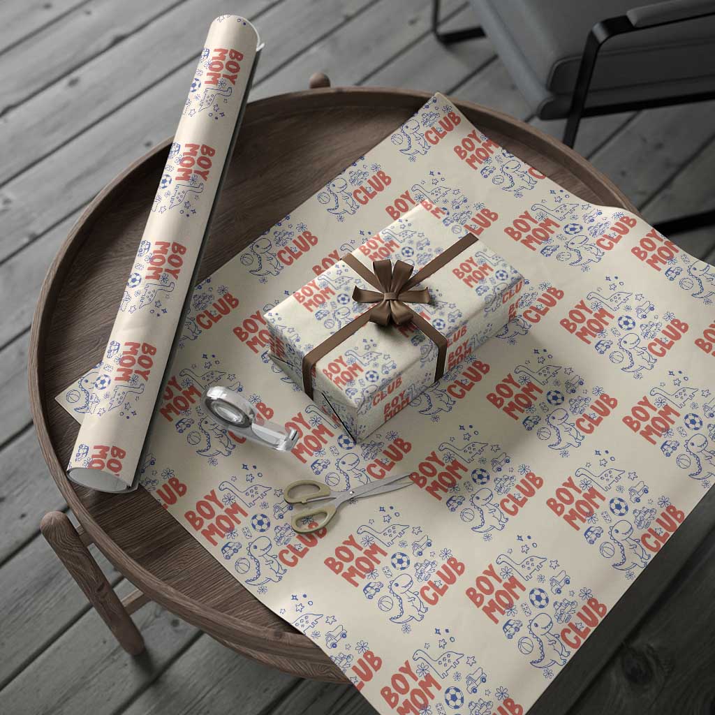 Boy Mom Club Wrapping Paper Roll Mom Of Boys Dinosaur Kids Toy Doodles TS11 Beige Print Your Wear