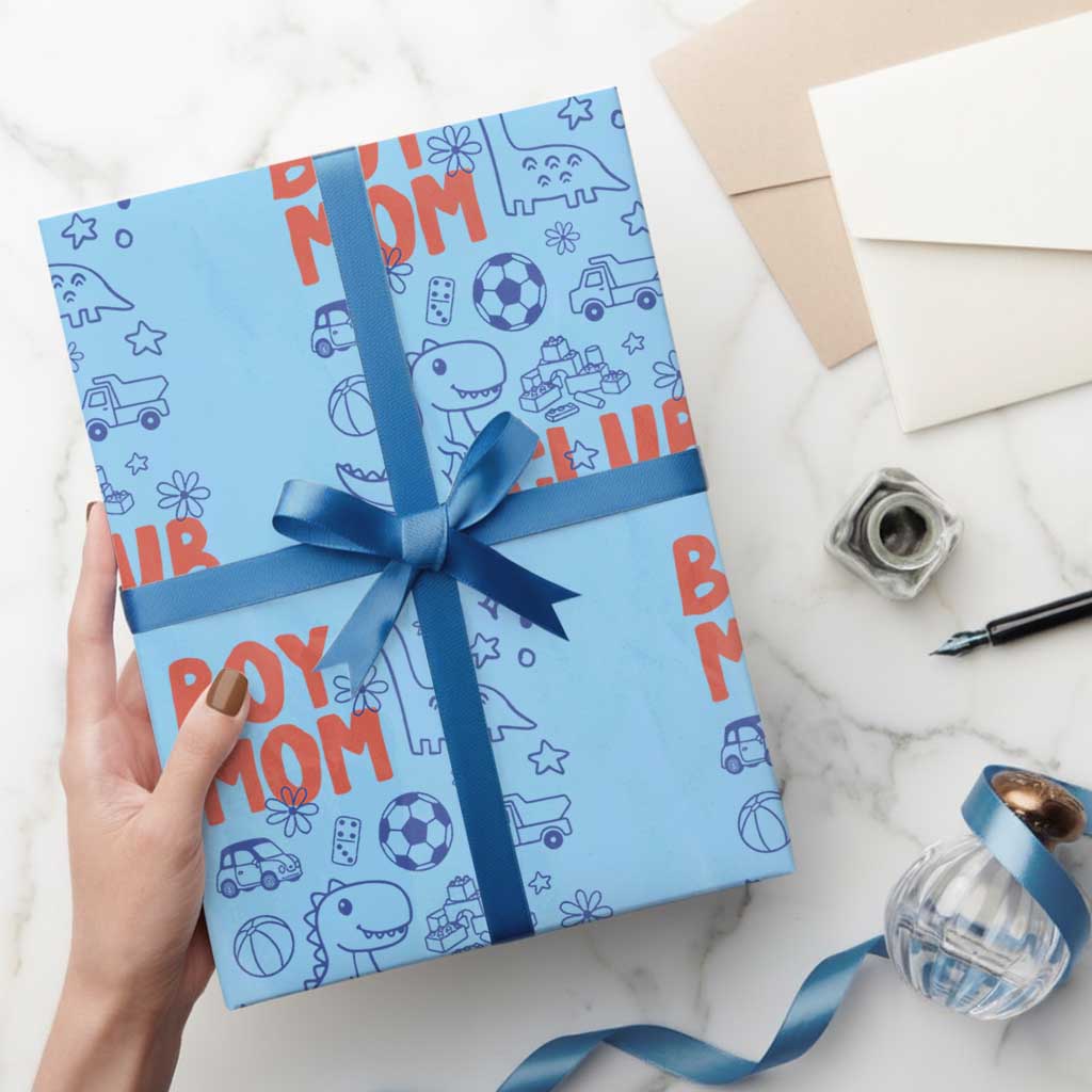 Boy Mom Club Wrapping Paper Roll Mom Of Boys Dinosaur Kids Toy Doodles TS11 Light Blue Print Your Wear