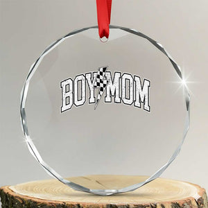 Boy Mom Lightning Bolt Checkered Varsity Son Mama Crystal Glass Ornament TS11 Transparent Glass 3'' Circle Print Your Wear