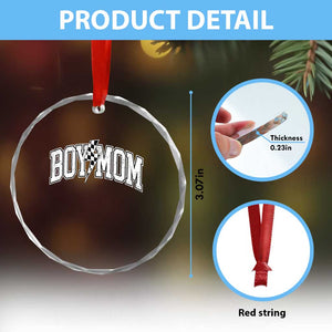 Boy Mom Lightning Bolt Checkered Varsity Son Mama Crystal Glass Ornament TS11 Print Your Wear