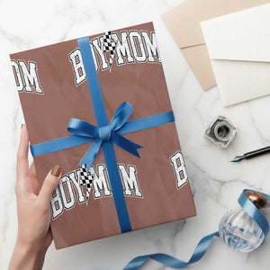 Boy Mom Lightning Bolt Checkered Varsity Son Mama Wrapping Paper Roll TS11 Mocha Print Your Wear