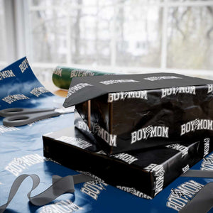Boy Mom Lightning Bolt Checkered Varsity Son Mama Wrapping Paper Roll TS11 Black Print Your Wear