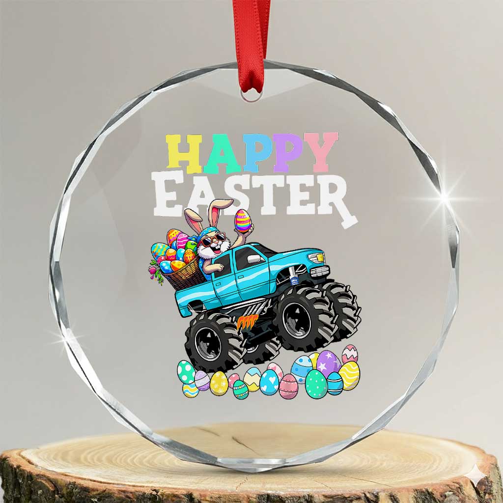 Boys Happy Easter Bunny Monster Truck Crystal Glass Ornament Eggs Cool Rabbit Car Lovers Toddler TS10 Transparent Glass 3'' Circle Print Your Wear