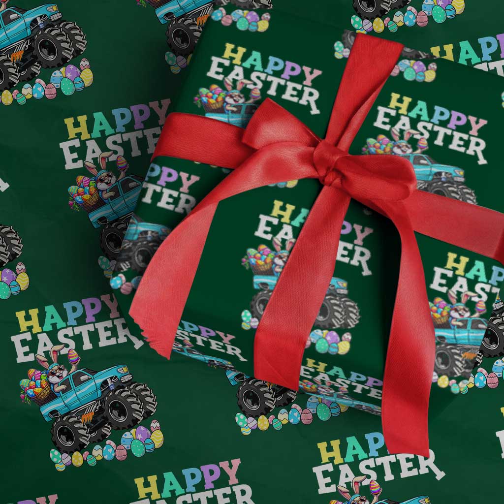 Boys Happy Easter Bunny Monster Truck Wrapping Paper Roll Eggs Cool Rabbit Car Lovers Toddler TS10 Green Print Your Wear