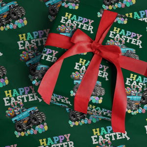 Boys Happy Easter Bunny Monster Truck Wrapping Paper Roll Eggs Cool Rabbit Car Lovers Toddler TS10 Green Print Your Wear