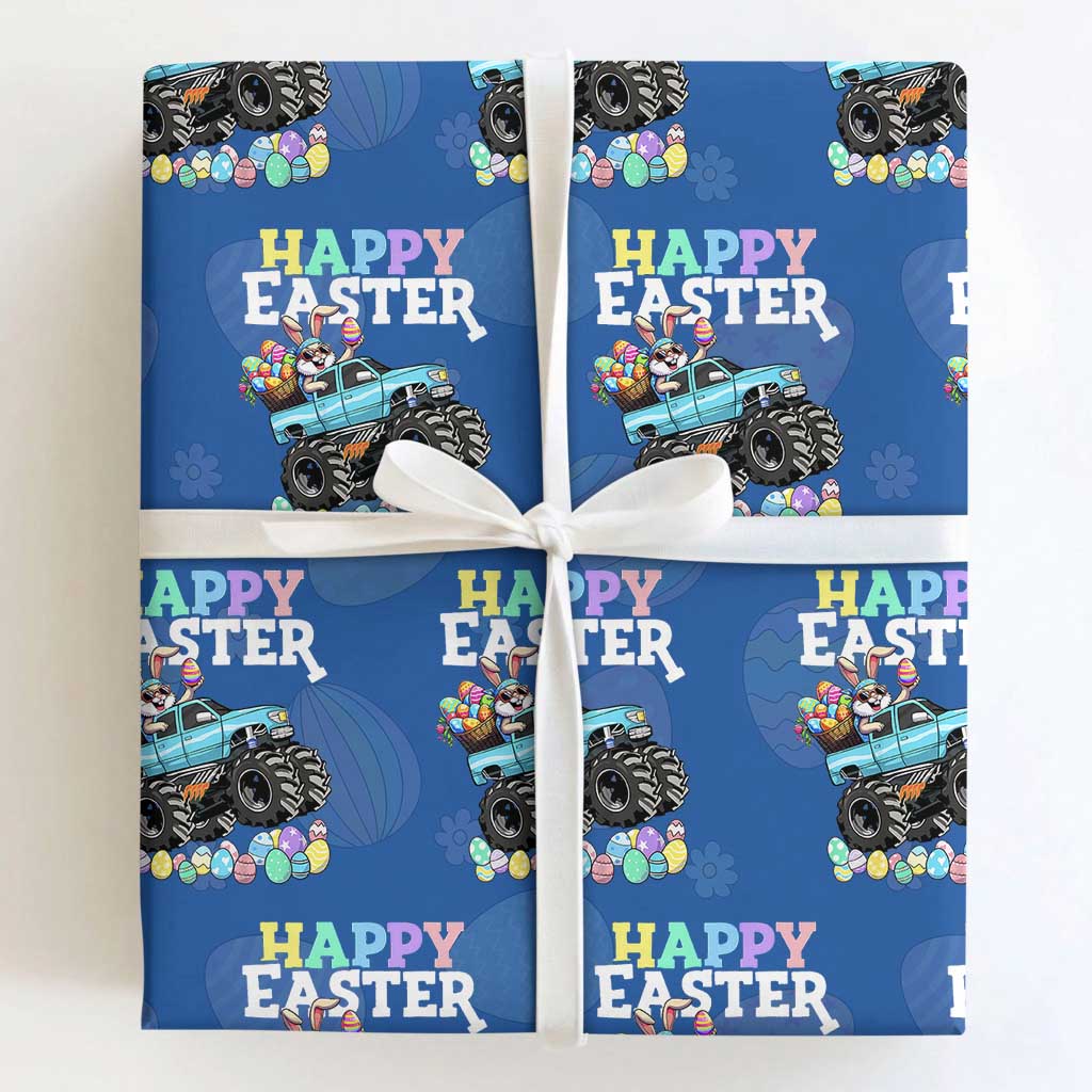 Boys Happy Easter Bunny Monster Truck Wrapping Paper Roll Eggs Cool Rabbit Car Lovers Toddler TS10 Royal Blue Print Your Wear