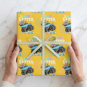 Boys Happy Easter Bunny Monster Truck Wrapping Paper Roll Eggs Cool Rabbit Car Lovers Toddler TS10 Yellow Print Your Wear
