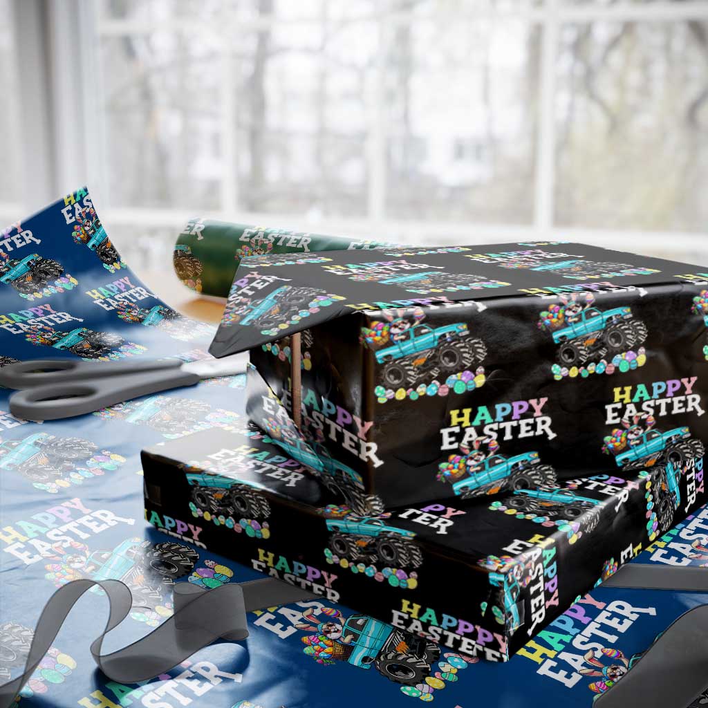 Boys Happy Easter Bunny Monster Truck Wrapping Paper Roll Eggs Cool Rabbit Car Lovers Toddler TS10 Black Print Your Wear