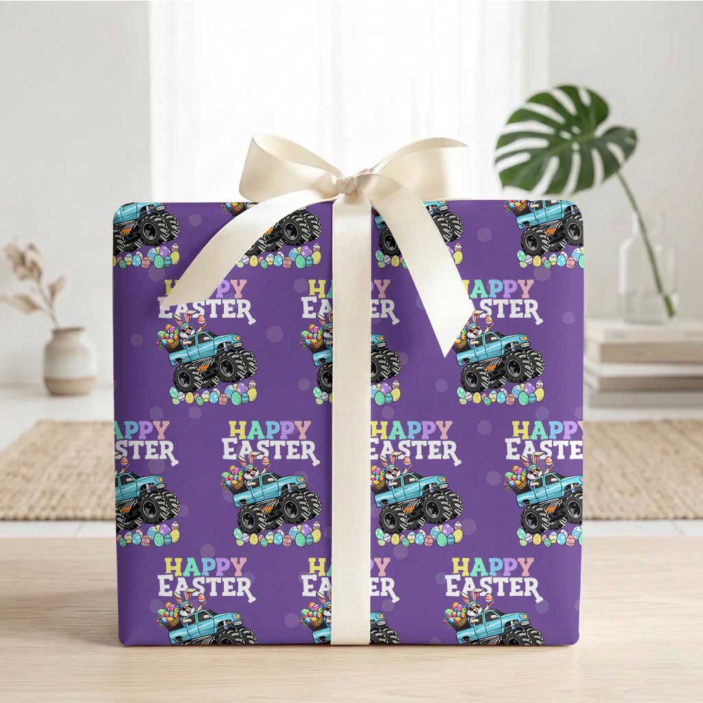 Boys Happy Easter Bunny Monster Truck Wrapping Paper Roll Eggs Cool Rabbit Car Lovers Toddler TS10 Purple Print Your Wear