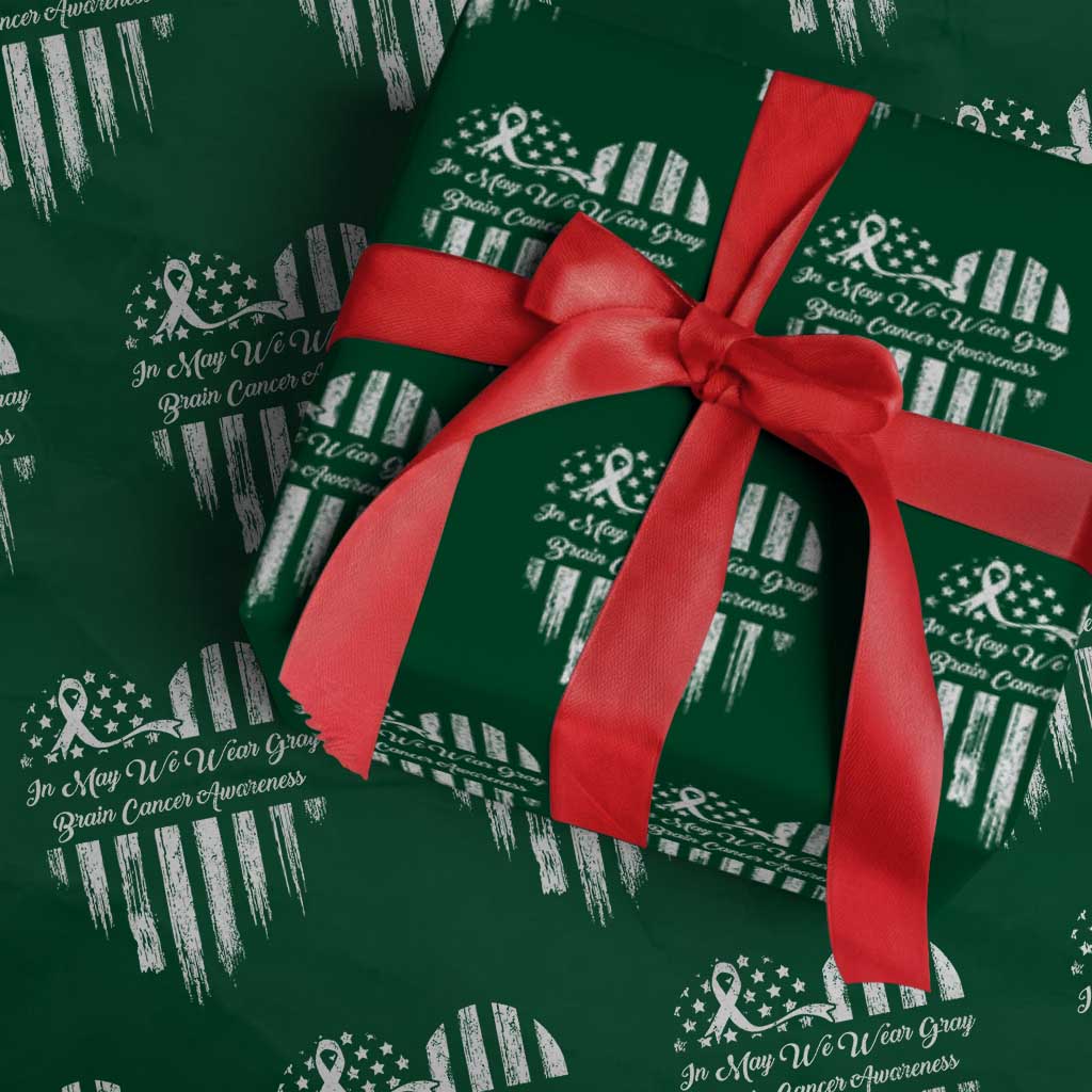 Brain Cancer Awareness Wrapping Paper Roll In May We Wear Gray American Flag Heart TS10 Green Print Your Wear