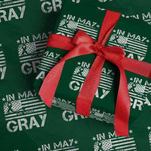 Brain Cancer Awareness Wrapping Paper Roll In May We Wear Gray US Flag TS10 Green Print Your Wear