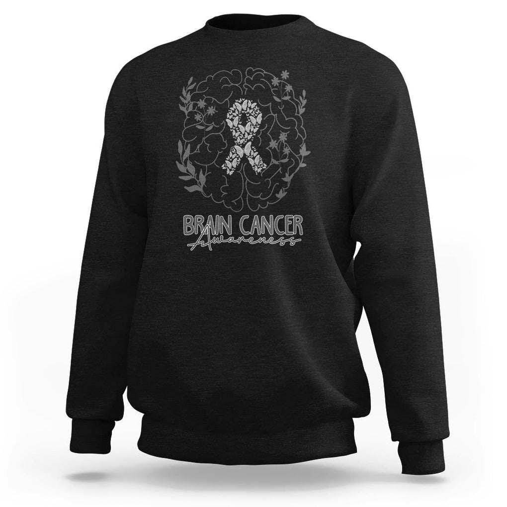 Brain Cancer Sweatshirt Brain Cancer Awareness Support Gray Ribbon Brain Men Womens TS02 Black Printyourwear
