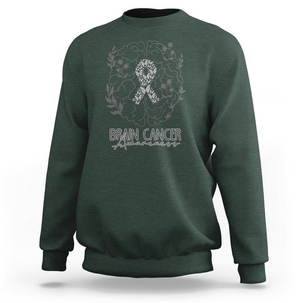 Brain Cancer Sweatshirt Brain Cancer Awareness Support Gray Ribbon Brain Men Womens TS02 Dark Forest Green Printyourwear