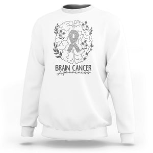 Brain Cancer Sweatshirt Brain Cancer Awareness Support Gray Ribbon Brain Men Womens TS02 White Printyourwear