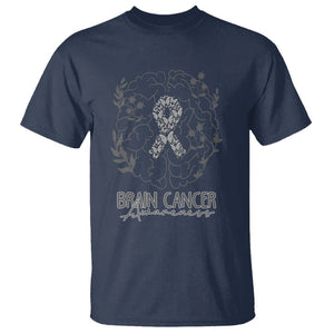 Brain Cancer T Shirt Brain Cancer Awareness Support Gray Ribbon Brain Men Womens TS02 Navy Printyourwear