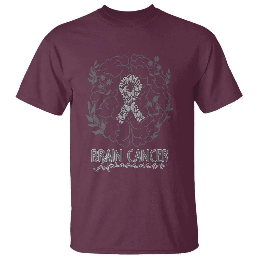 Brain Cancer T Shirt Brain Cancer Awareness Support Gray Ribbon Brain Men Womens TS02 Maroon Printyourwear