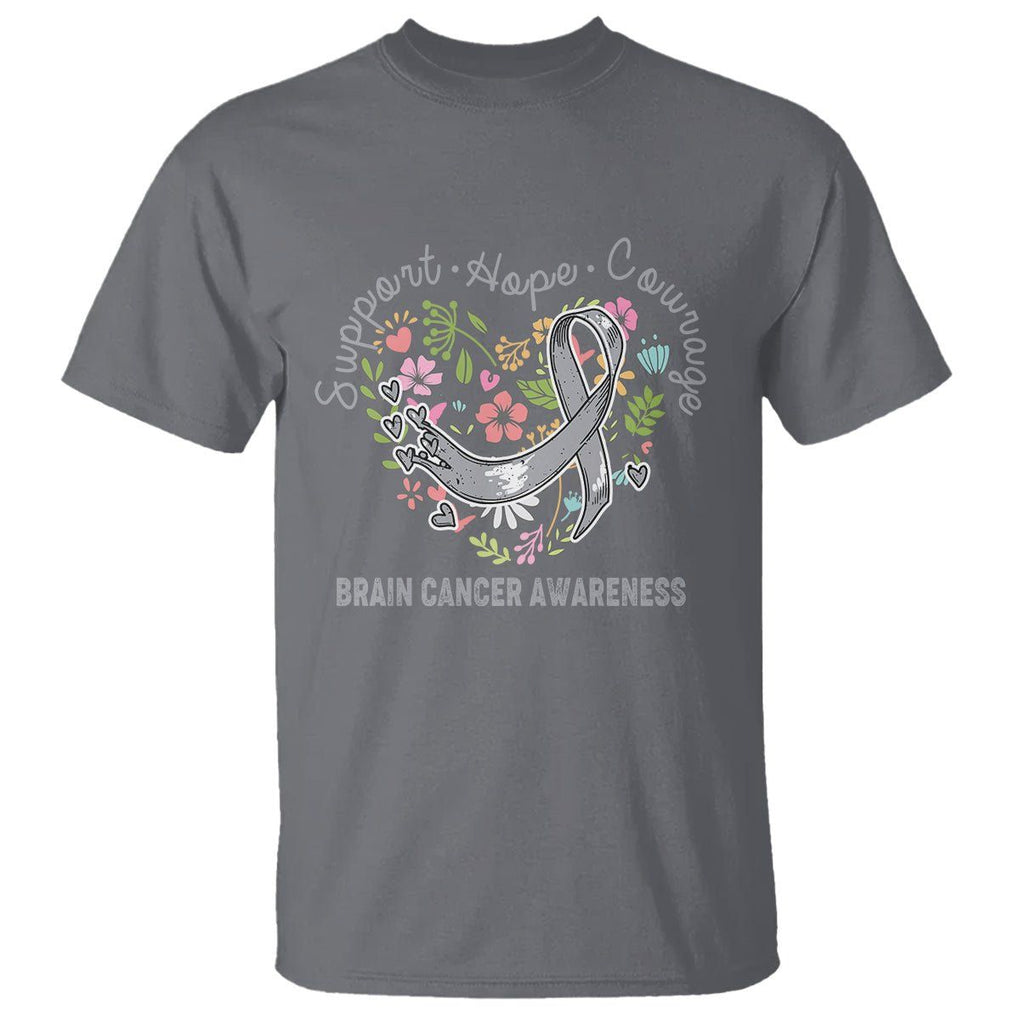 Brain Cancer T Shirt Brain Cancer Awareness Support Hope Courage Grey Ribbon TS02 Charcoal Printyourwear