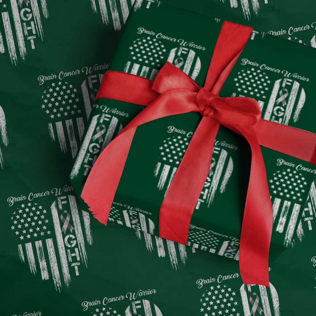 Brain Cancer Warrior Wrapping Paper Roll Fight Gray Ribbon American Flag Heart TS10 Green Print Your Wear