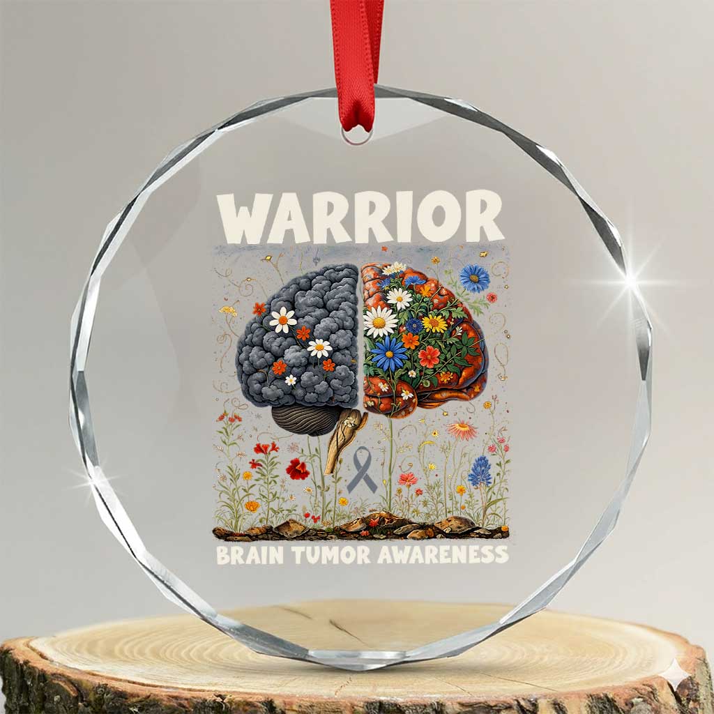 Brain Tumor Warrior Crystal Glass Ornament Gray Ribbon Brain Cancer Awareness TS10 Transparent Glass 3'' Circle Print Your Wear