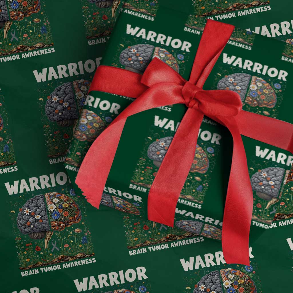 Brain Tumor Warrior Wrapping Paper Roll Gray Ribbon Brain Cancer Awareness TS10 Green Print Your Wear