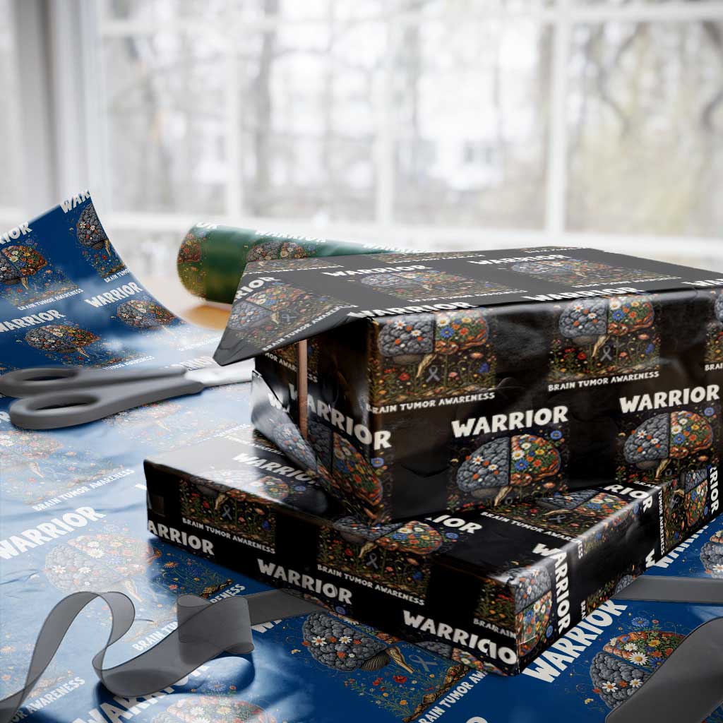 Brain Tumor Warrior Wrapping Paper Roll Gray Ribbon Brain Cancer Awareness TS10 Black Print Your Wear