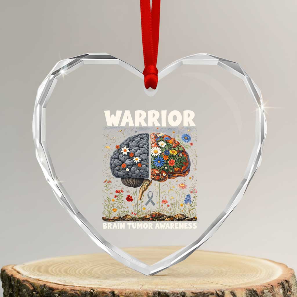 Brain Tumor Warrior Heart Crystal Glass Ornament Gray Ribbon Brain Cancer Awareness TS10 Transparent Glass 3'' Heart Print Your Wear