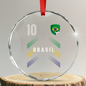 Brasil Number 10 Soccer Shield Graphic Jersey Style Crystal Glass Ornament Retro Futbol Football Fans Sports Lover