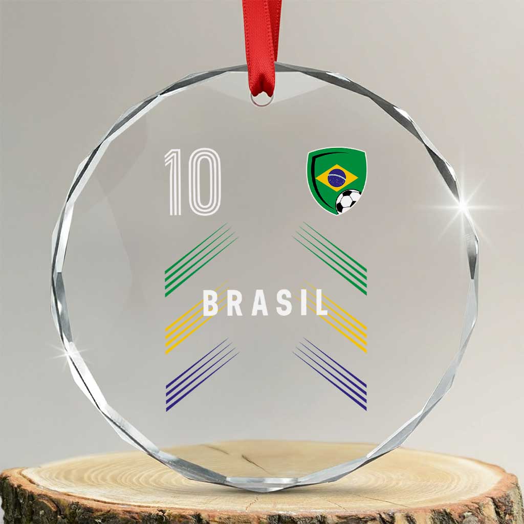 Brasil Number 10 Soccer Shield Graphic Jersey Style Crystal Glass Ornament Retro Futbol Football Fans Sports Lover TS02 Transparent Glass 3'' Circle Print Your Wear