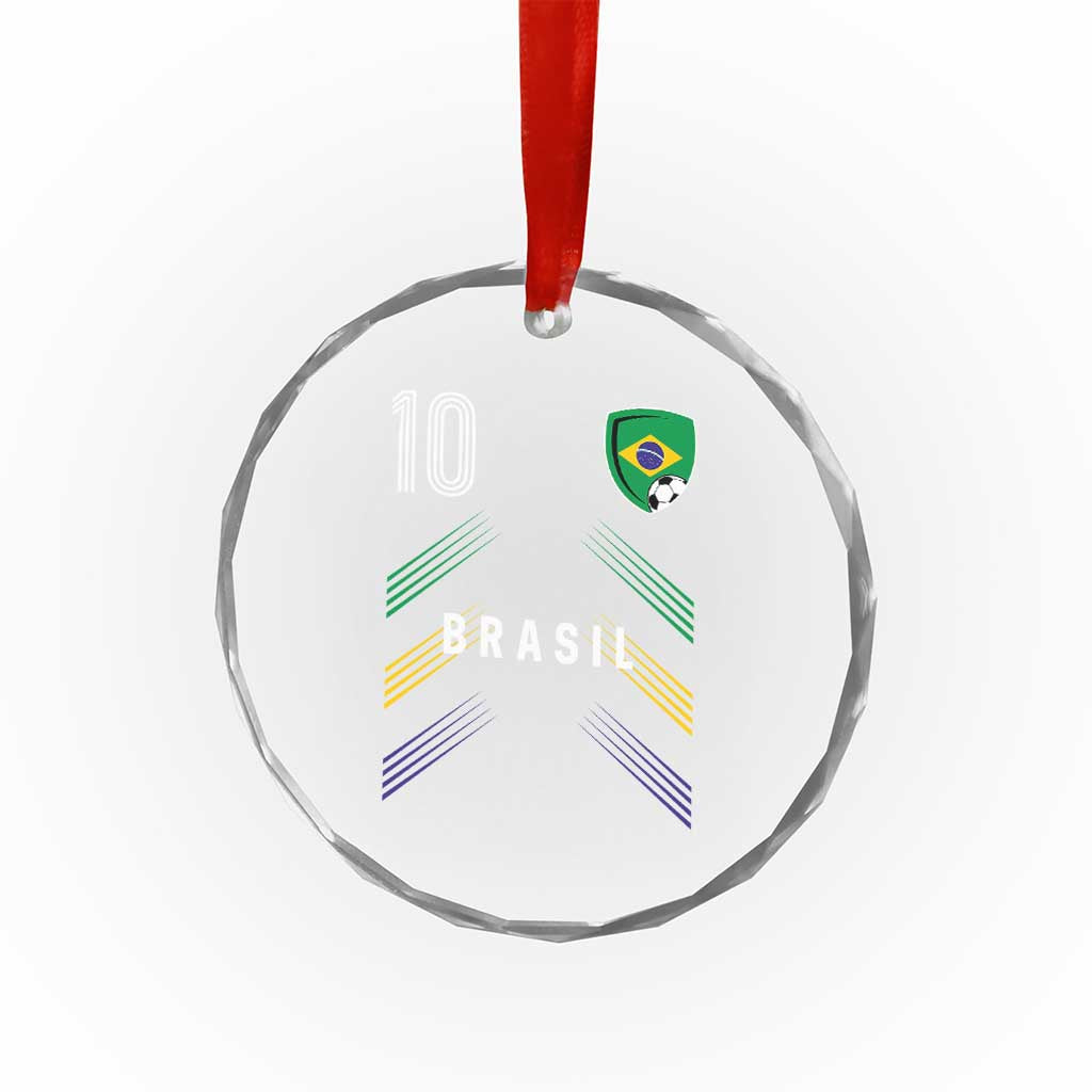 Brasil Number 10 Soccer Shield Graphic Jersey Style Crystal Glass Ornament Retro Futbol Football Fans Sports Lover