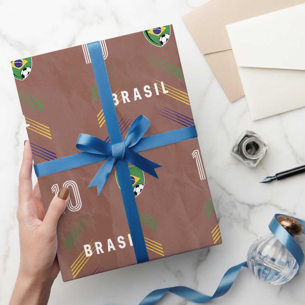 Brasil Number 10 Soccer Shield Graphic Jersey Style Wrapping Paper Roll Retro Futbol Football Fans Sports Lover