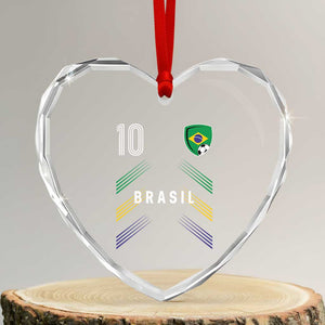 Brasil Number 10 Soccer Shield Graphic Jersey Style Heart Crystal Glass Ornament Retro Futbol Football Fans Sports Lover