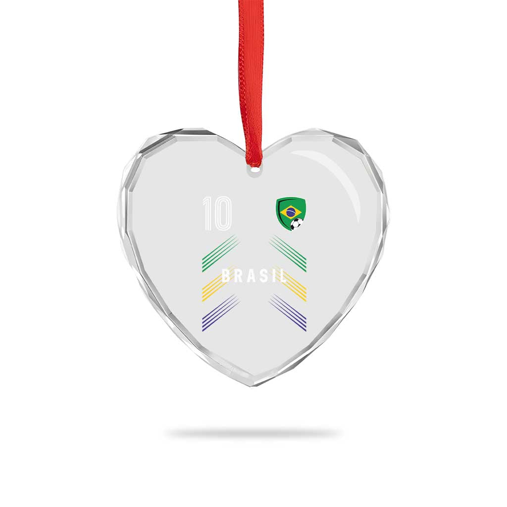 Brasil Number 10 Soccer Shield Graphic Jersey Style Heart Crystal Glass Ornament Retro Futbol Football Fans Sports Lover