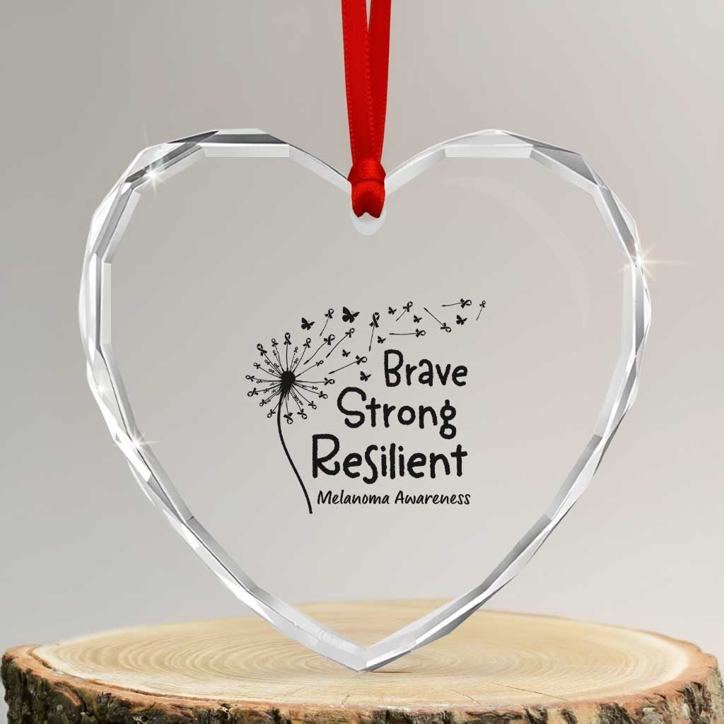 Brave Strong Resilient Heart Crystal Glass Ornament Melanoma Warrior Dandelion Gift TS12 Transparent Glass 3'' Heart Print Your Wear