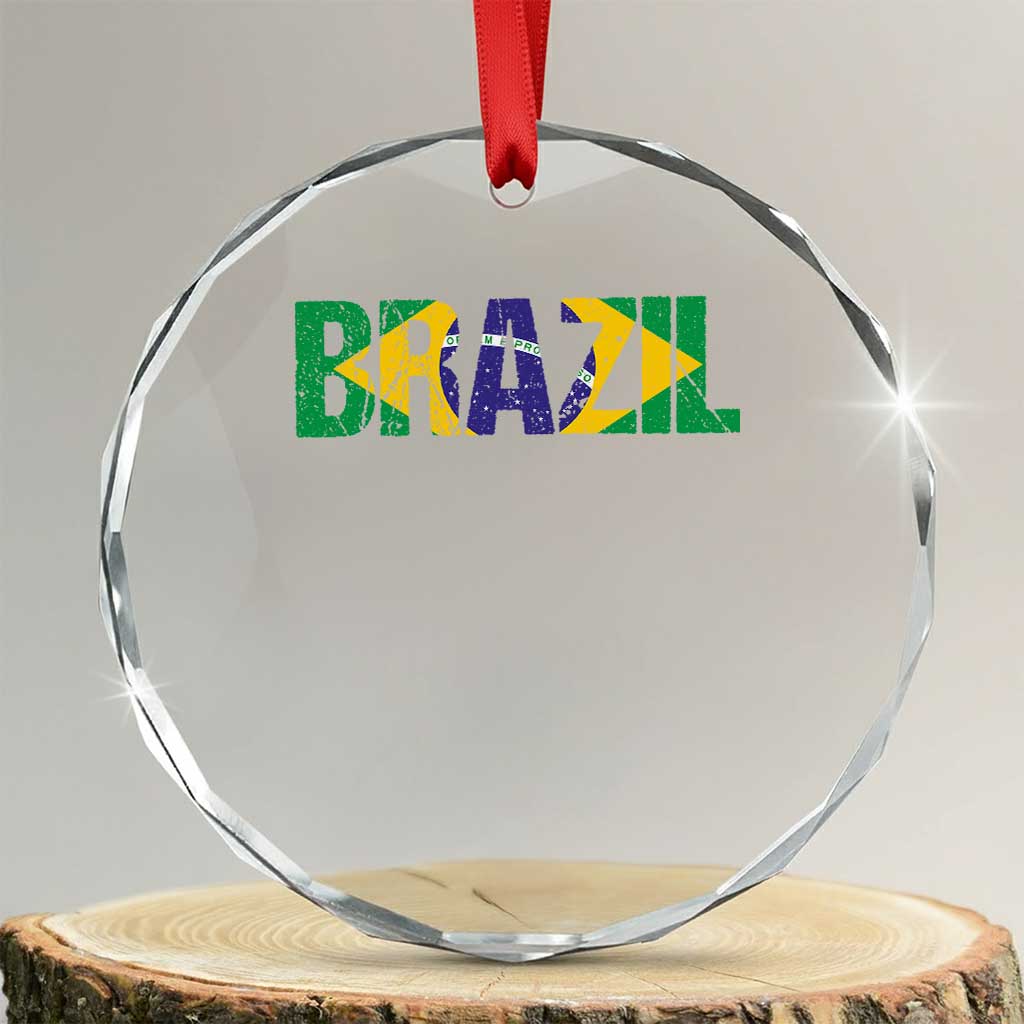 Brazil Brasil Flag Crystal Glass Ornament Vintage Distressed Brazil TS14 Transparent Glass 3'' Circle Print Your Wear