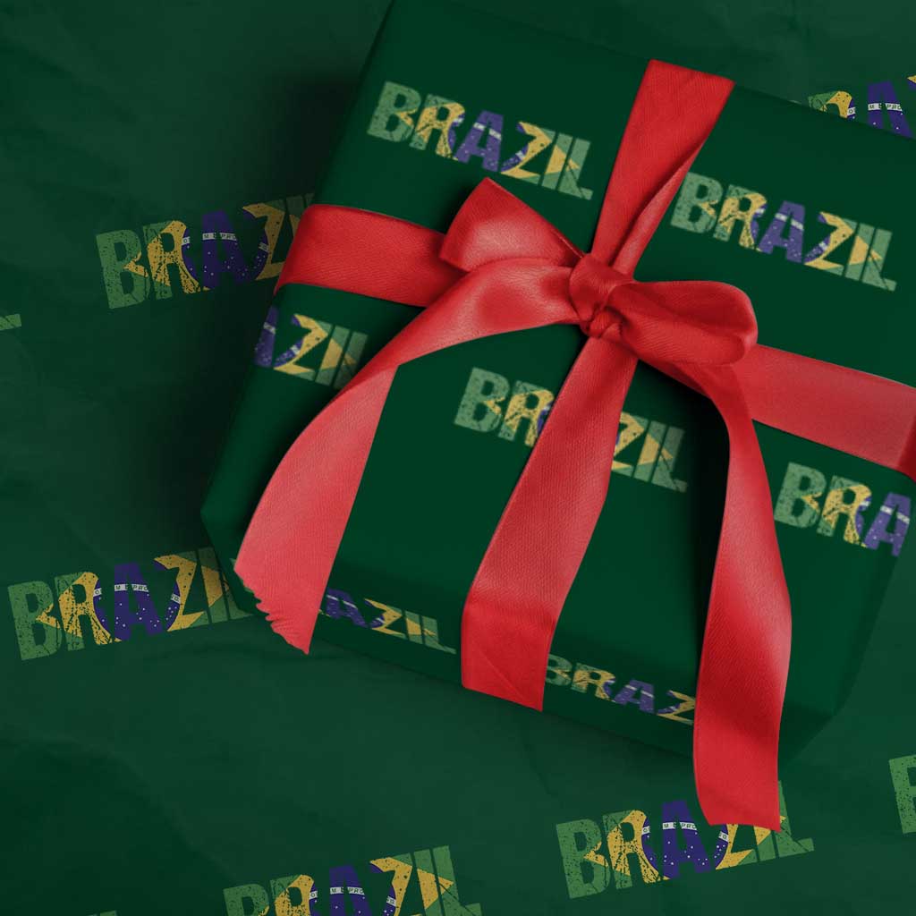 Brazil Brasil Flag Wrapping Paper Roll Vintage Distressed Brazil TS14 Green Print Your Wear