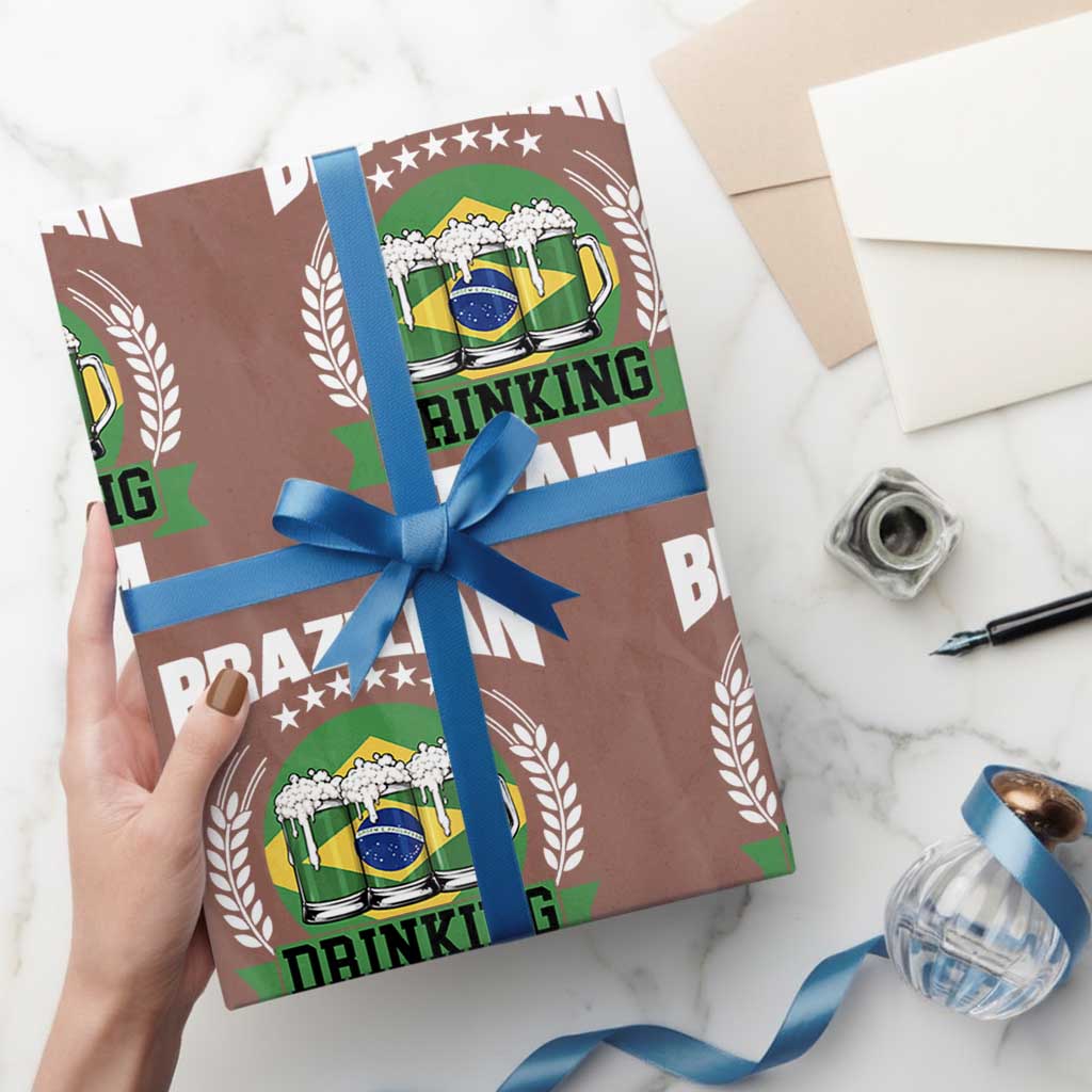 Brazil Drinking Team Wrapping Paper Roll Funny Brazilian Flag Beer Party Gift TS14 Mocha Print Your Wear