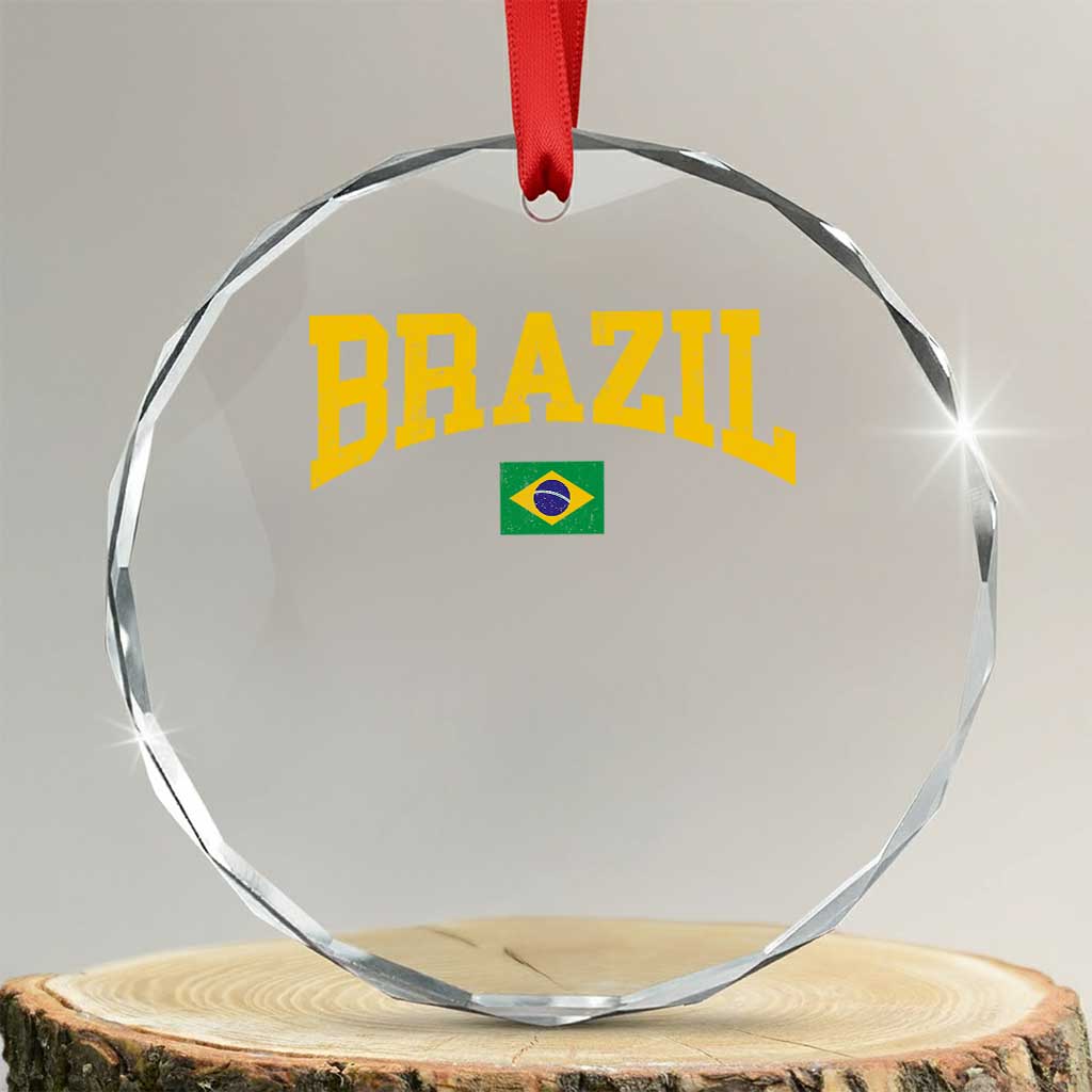 Brazil Football Throwback Design Vintage Brazilian Flag Jersey Style Crystal Glass Ornament TS11 Transparent Glass 3'' Circle Print Your Wear
