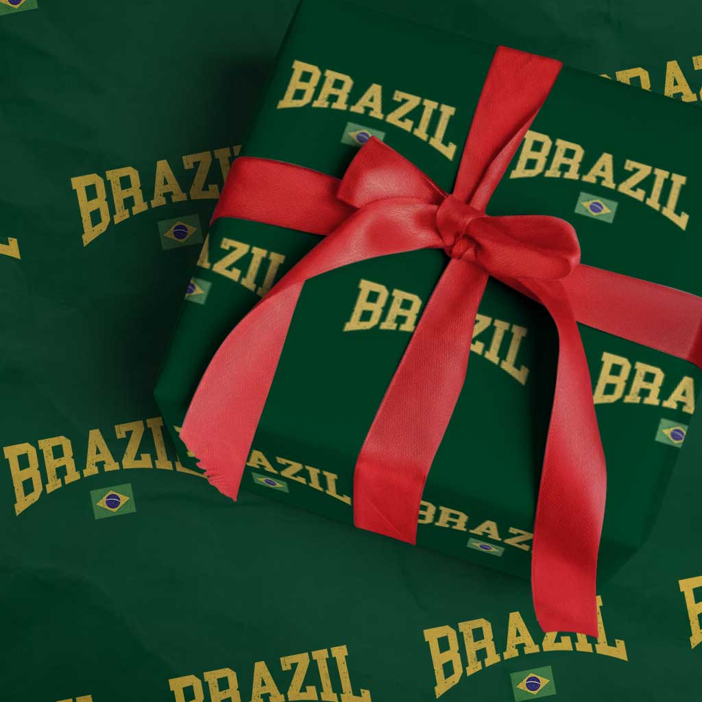 Brazil Football Throwback Design Vintage Brazilian Flag Jersey Style Wrapping Paper Roll TS11 Green Print Your Wear