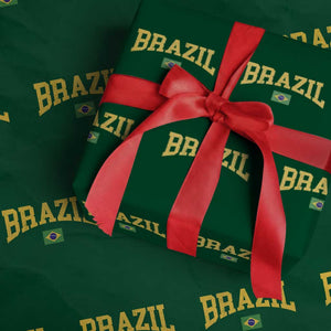 Brazil Football Throwback Design Vintage Brazilian Flag Jersey Style Wrapping Paper Roll TS11 Green Print Your Wear