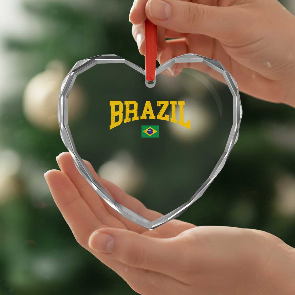 Brazil Football Throwback Design Vintage Brazilian Flag Jersey Style Heart Crystal Glass Ornament TS11 Print Your Wear